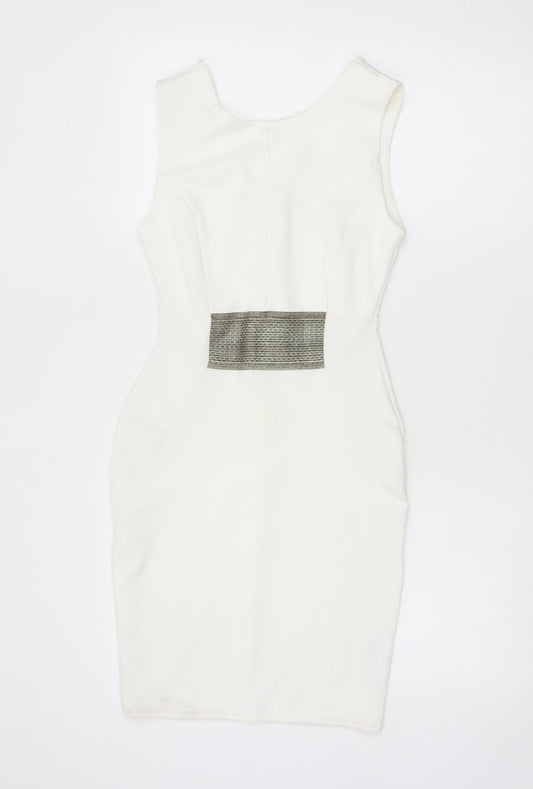 Additional front view of Miss Selfridge Women’s White Petite Bodycon Dress, size UK 10