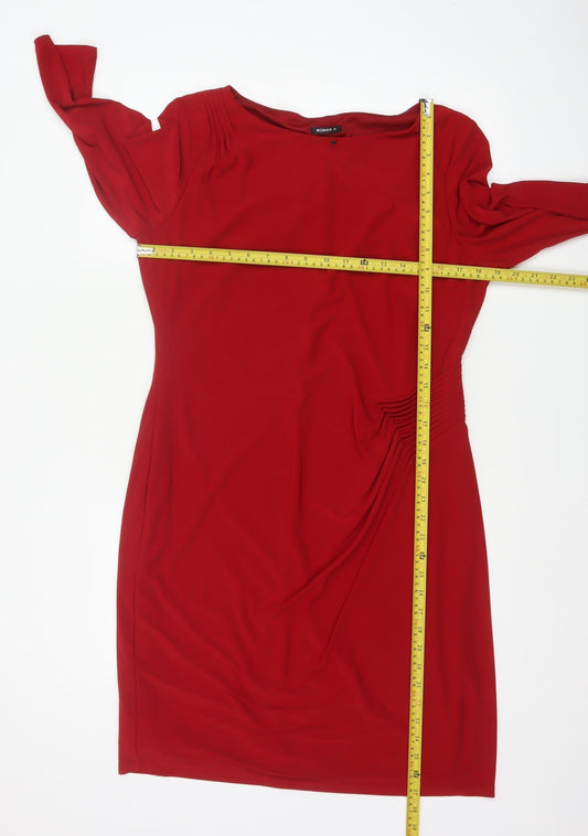 Roman Women Red Knee Length Sheath Dress Size 16 3/4 Sleeve Stretch