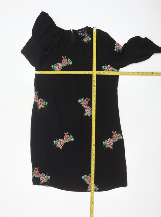 New Look Women Black Floral Embroidered Shift Dress Size 8