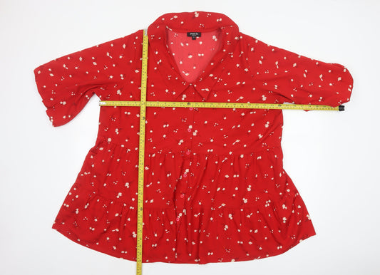 Simply Be Women Red Floral Button-Up Tunic Top Size 22