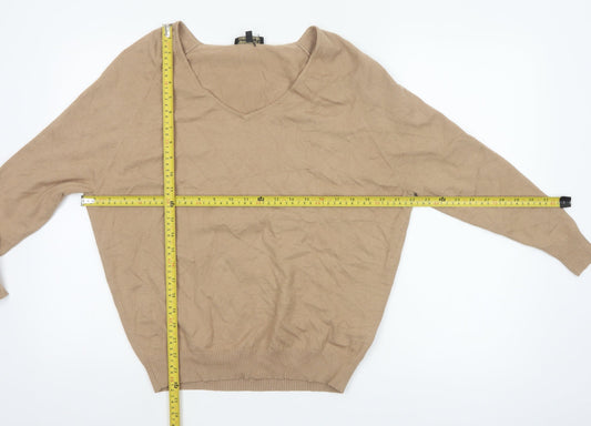 Phase Eight Women Beige V-Neck Relaxed Knit Pullover Jumper XS