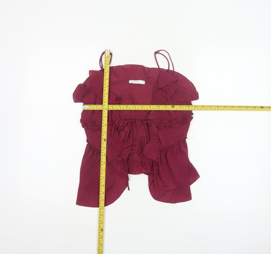 Stradivarius Womens Red Ruffle Camisole Tie Blouse Size 8