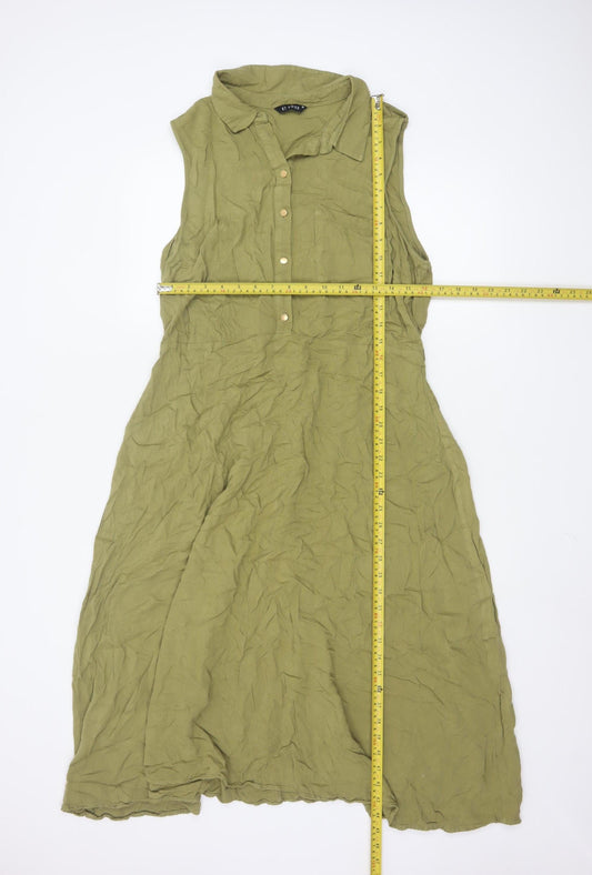 ET VOUS Women Green Size 18 Collared Sleeveless Shirt Dress
