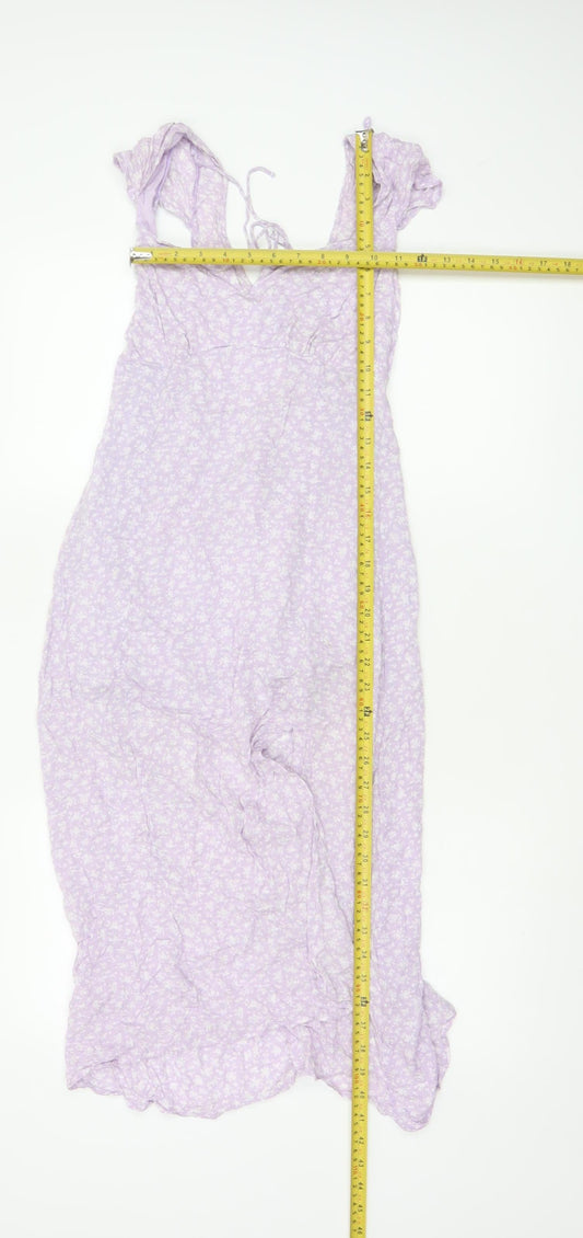 Hollister Women’s Purple Floral Maxi Dress XS Lace Up Boho Summer