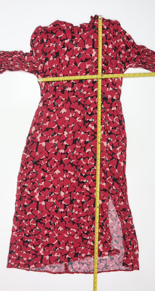 Nobody's Child Women's Red Heart Print Midi Dress Size 12