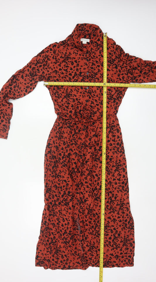 Monsoon Women Red Animal Print Shirt Dress Size 10 Midi Long Sleeve