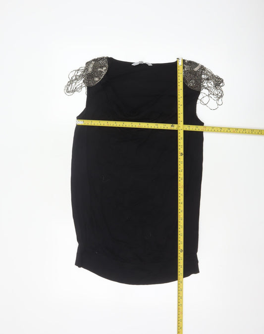Red Herring Women's Black Beaded Sleeveless Blouse Size 12