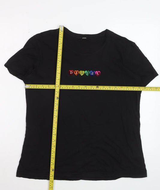 Diesel Women's Black XL Cotton Embroidered Logo T-Shirt