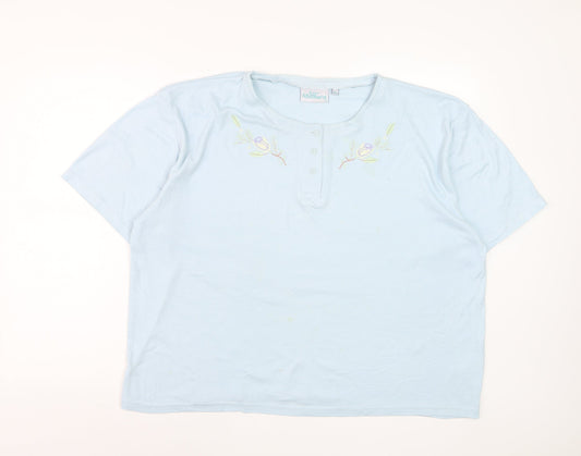 Honor Millburn Women Blue XL Henley Embroidered Cotton T-Shirt