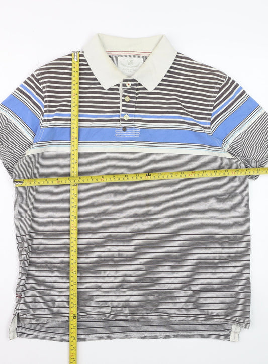 White Stuff Men’s Multicoloured Striped Cotton Polo Shirt Size L