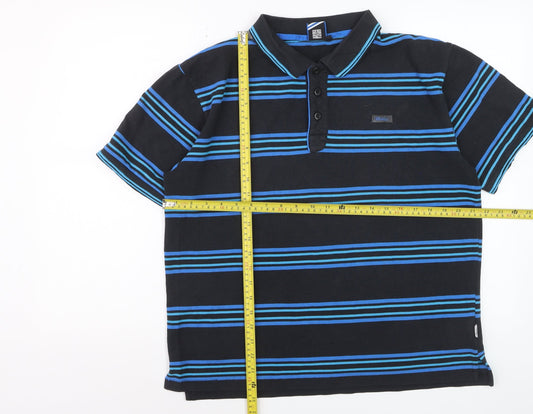 Lonsdale Men's Black & Blue Striped Cotton Polo Shirt Size L