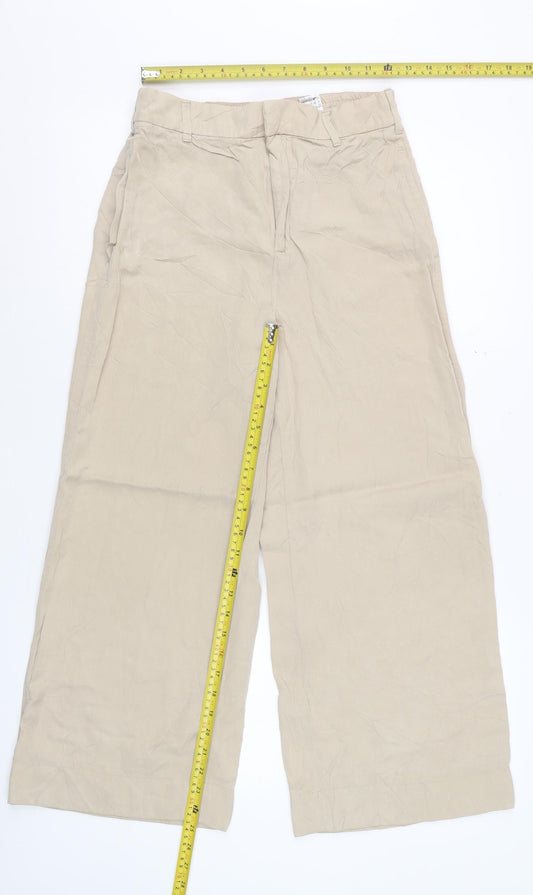 Zara Women Beige Wide-Leg Trousers Size M Viscose Blend
