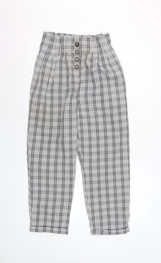 Topshop Women’s Black Check Trousers Size 6 High Waist Cropped