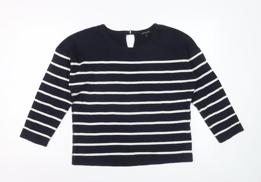 Additional front view of Massimo Dutti Women Blue Striped Cotton Long Sleeve Top, size 12