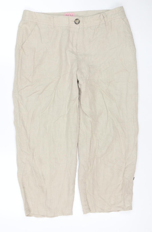 Phase Eight Women Beige Linen Cropped Trousers Size 10 with Pockets