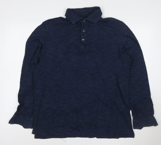 Charles Tyrwhitt Men's Blue Henley Long Sleeve Cotton Sweatshirt L