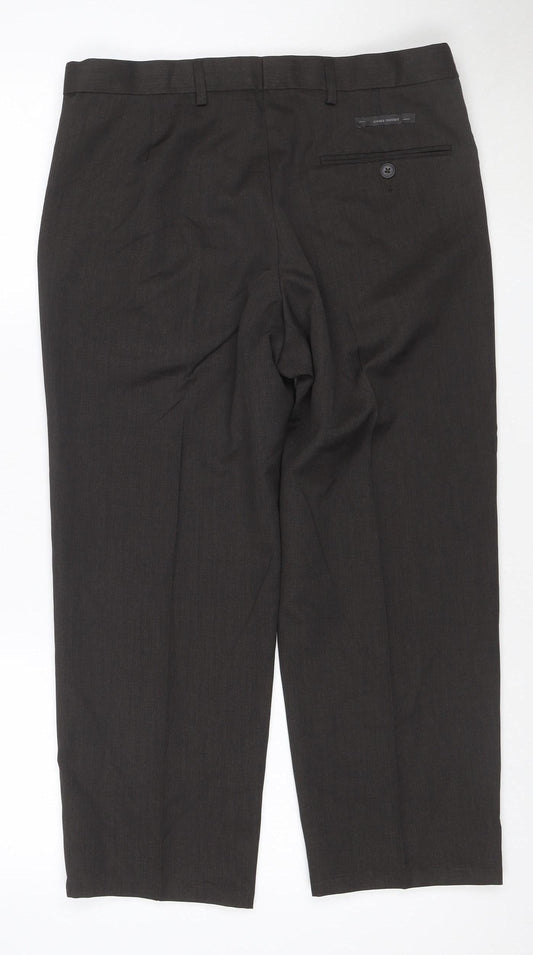 Marks and Spencer Men's Brown Regular Fit Dress Trousers 32W 29L