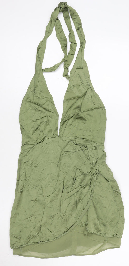 Zara Women’s Green Halter Neck Short Slip Dress Size 8