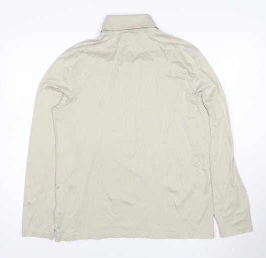 Marks and Spencer Men Beige Long Sleeve Roll Neck Cotton T-Shirt L
