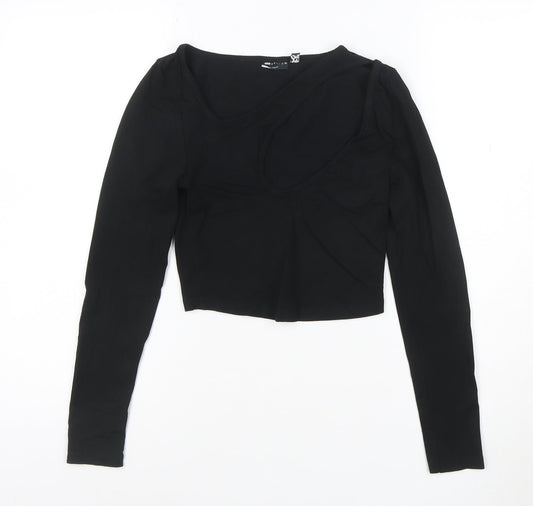 Additional front view of ASOS Design Women's Black Cropped Long Sleeve Jersey Top, size 8