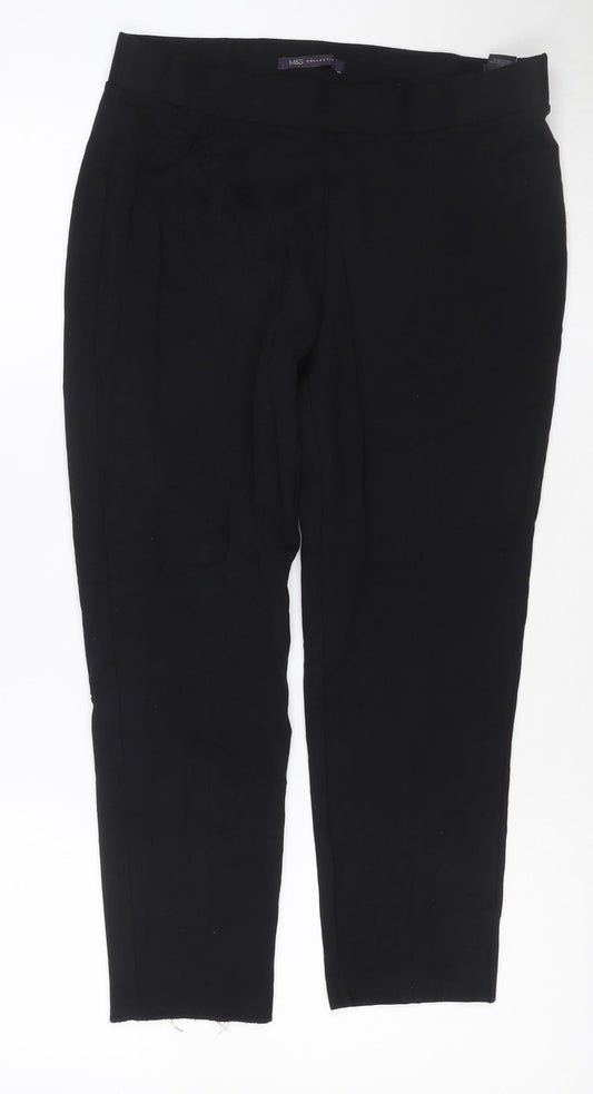 Marks and Spencer Women Black Size 14 Short Straight Trousers