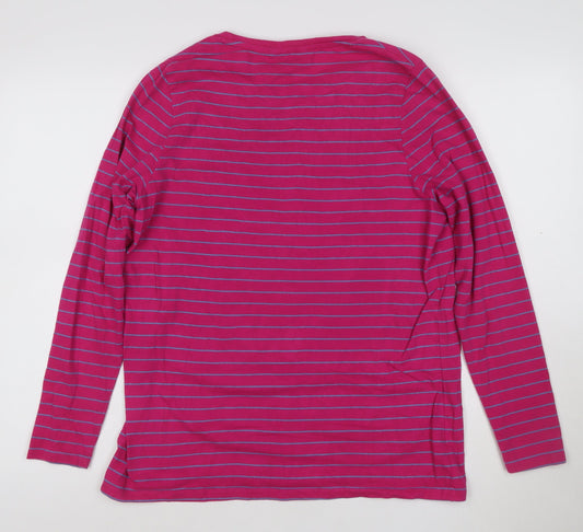 Marks and Spencer Women's Pink Striped Long Sleeve Cotton T-Shirt Size 18