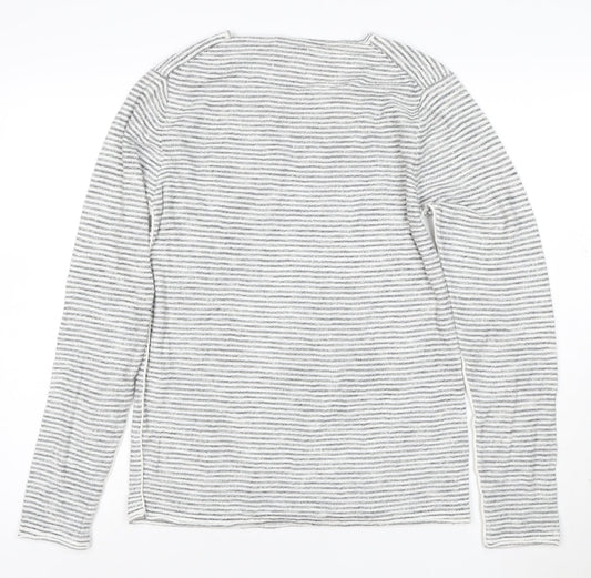 Blend Unisex Grey Striped Long Sleeve Cotton T-Shirt Size S