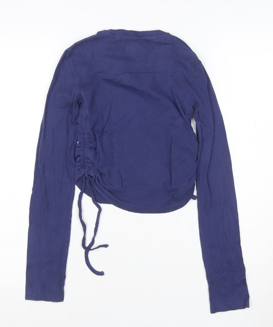 BDG Women’s Blue Cropped Long Sleeve Crew Neck Adjustable Cotton Top S