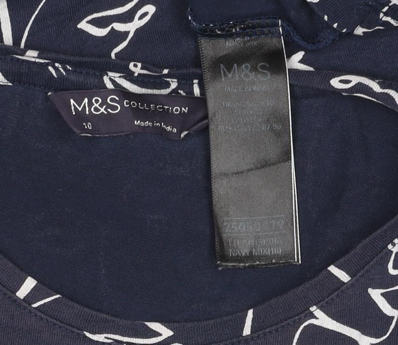 Marks and Spencer Womens Blue Art Print Cotton T-Shirt Size 10