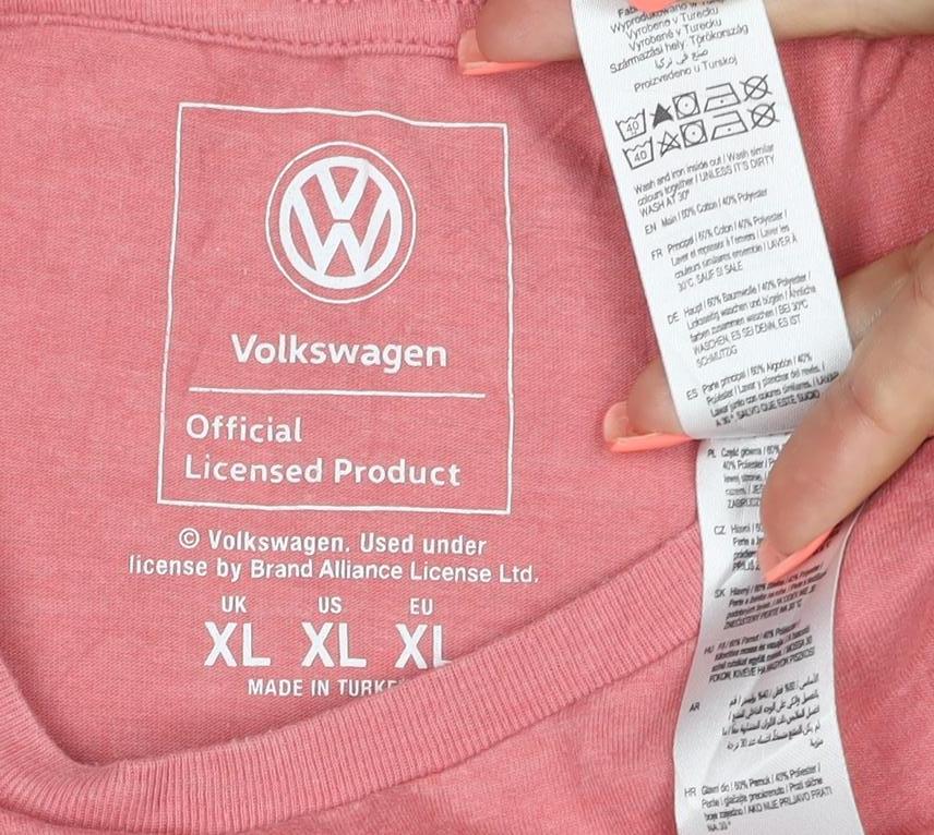 Volkswagen Men's Pink XL Graphic Beach Campervan Cotton T-Shirt