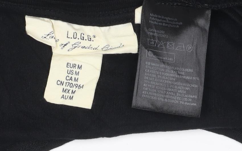 Brand and care label for L.O.G.G. Women's Black M Bodycon Jersey Short Sleeve Knee Dress