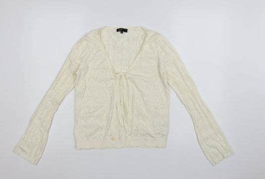 Additional front view of Nobody’s Child Women’s Ivory Knit Tie Cardigan, size UK 10