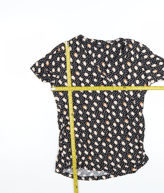 Next Womens Black Polka Dot Short Sleeve V-Neck Tunic Blouse Size 10