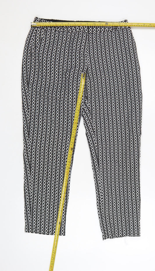 Miss Selfridge Women Black & White Geometric Slim Trousers UK 12