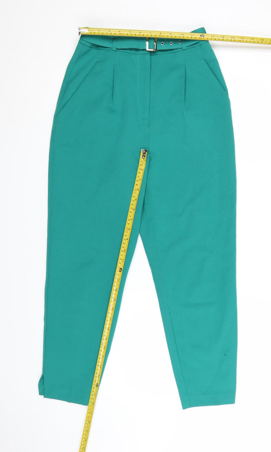 ASOS Women’s Green Paperbag Tapered Trousers UK 8 Belted Crepe