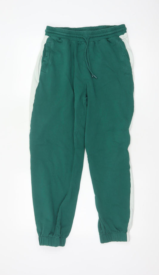 Zara Women's Green Jogger Trousers Size L Cotton Elastic Waist