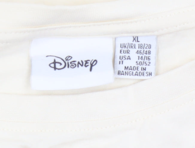 Additional view of Primark Women Ivory Mickey Mouse T-Shirt XL Short Sleeve Cotton Top