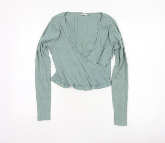 ASOS Design Women’s Green Wrap Ribbed Long Sleeve Blouse Size 16