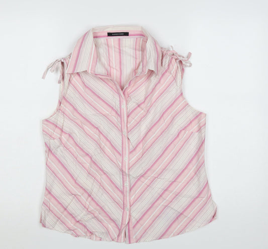 Dunnes Stores Women's Pink Striped Sleeveless Cotton Blouse Size 16