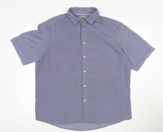 Marks and Spencer Men's Blue Geometric Short Sleeve XL Casual Shirt