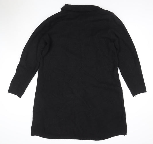 Roman Petite Black Knit Collared Button Knee Length Shirt Dress Size 16