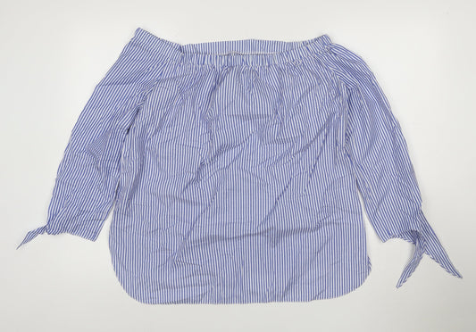 River Island Women Blue Striped Off Shoulder Blouse Size 12