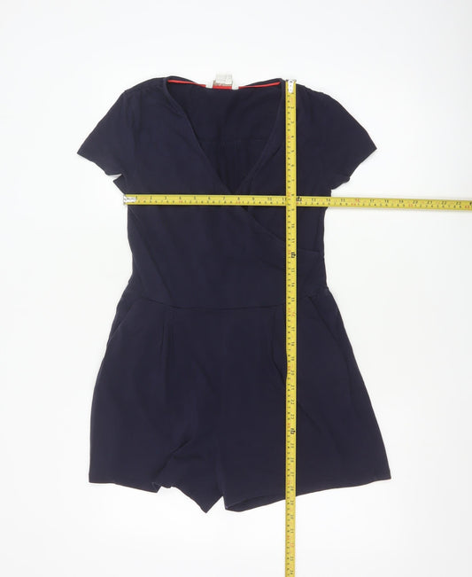 Boden Women's Navy Blue Short Sleeve Wrap Playsuit UK 8P Cotton Blend