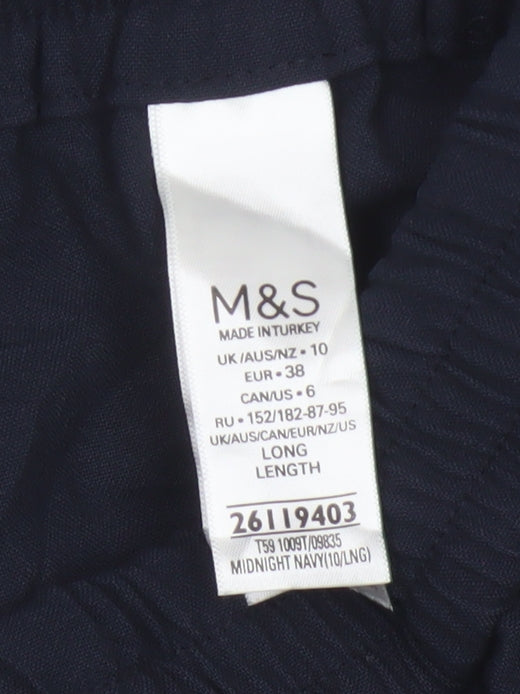 Marks and Spencer Womens Navy Wide-Leg Trousers Size 10 Long
