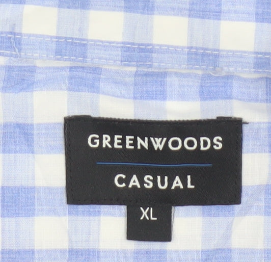 Greenwoods Men Blue Check Short Sleeve Button-Up Shirt XL