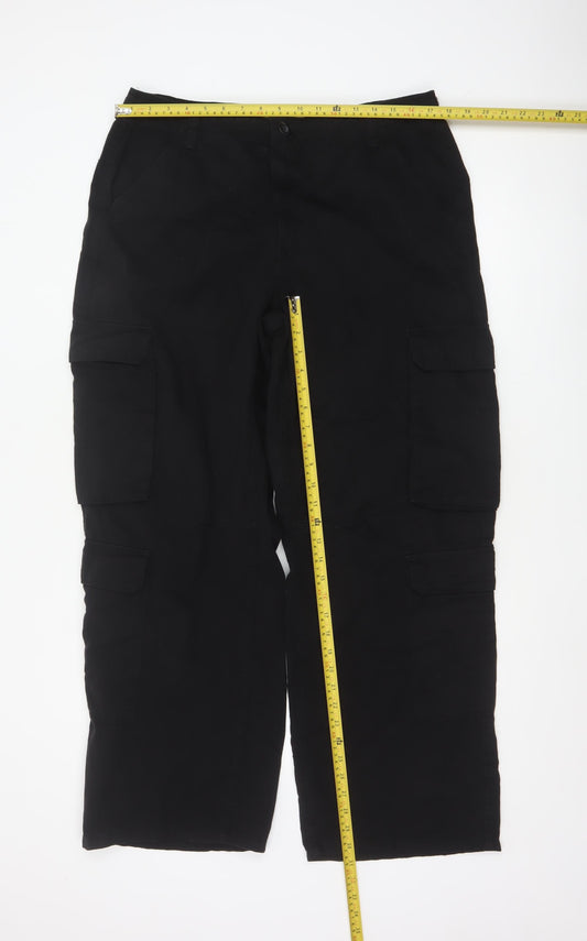 Bershka Women’s Black Cargo Trousers Size 16 Cotton Casual Utility