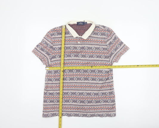 Topman Men's Multicoloured Geometric Cotton Polo Shirt Size M