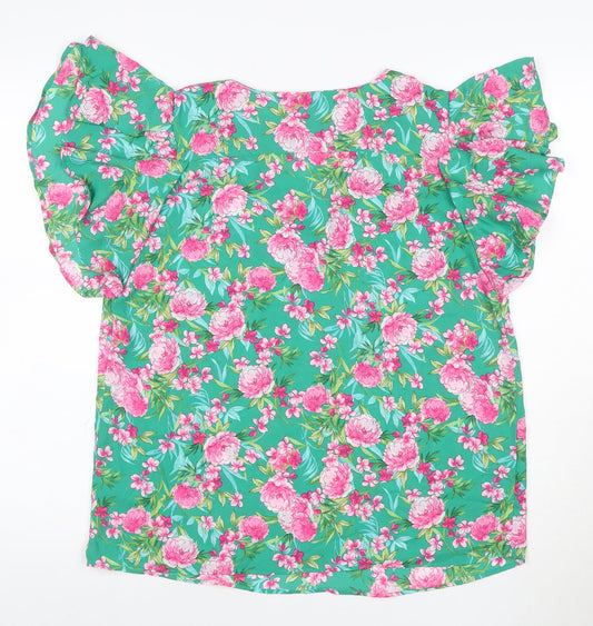 Counterparts Women's Multicoloured Floral Ruffle Short Sleeve Blouse M