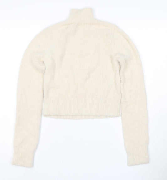 Bershka Women Ivory Roll Neck Knit Pullover Jumper Size M