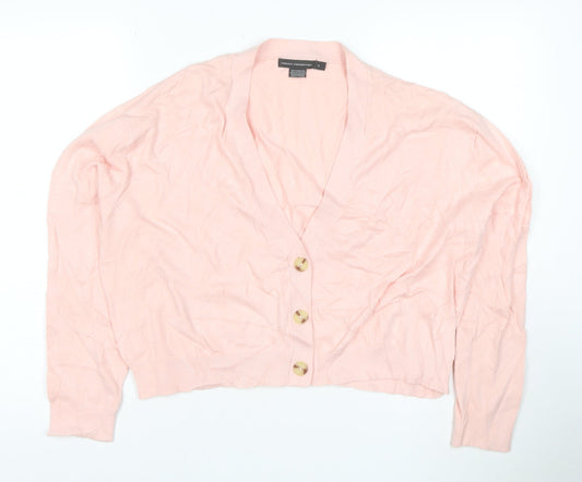 Additional front view of French Connection Pink V-Neck Button Cardigan S Lightweight Knit